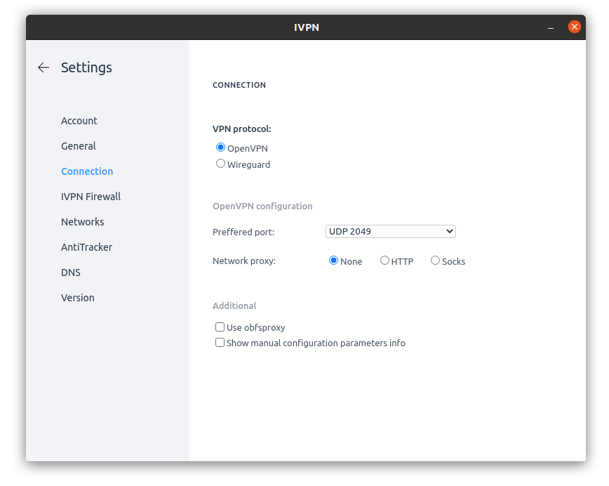 protocol settings ivpn linux gui