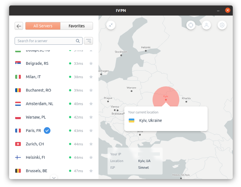 server selection ivpn linux gui