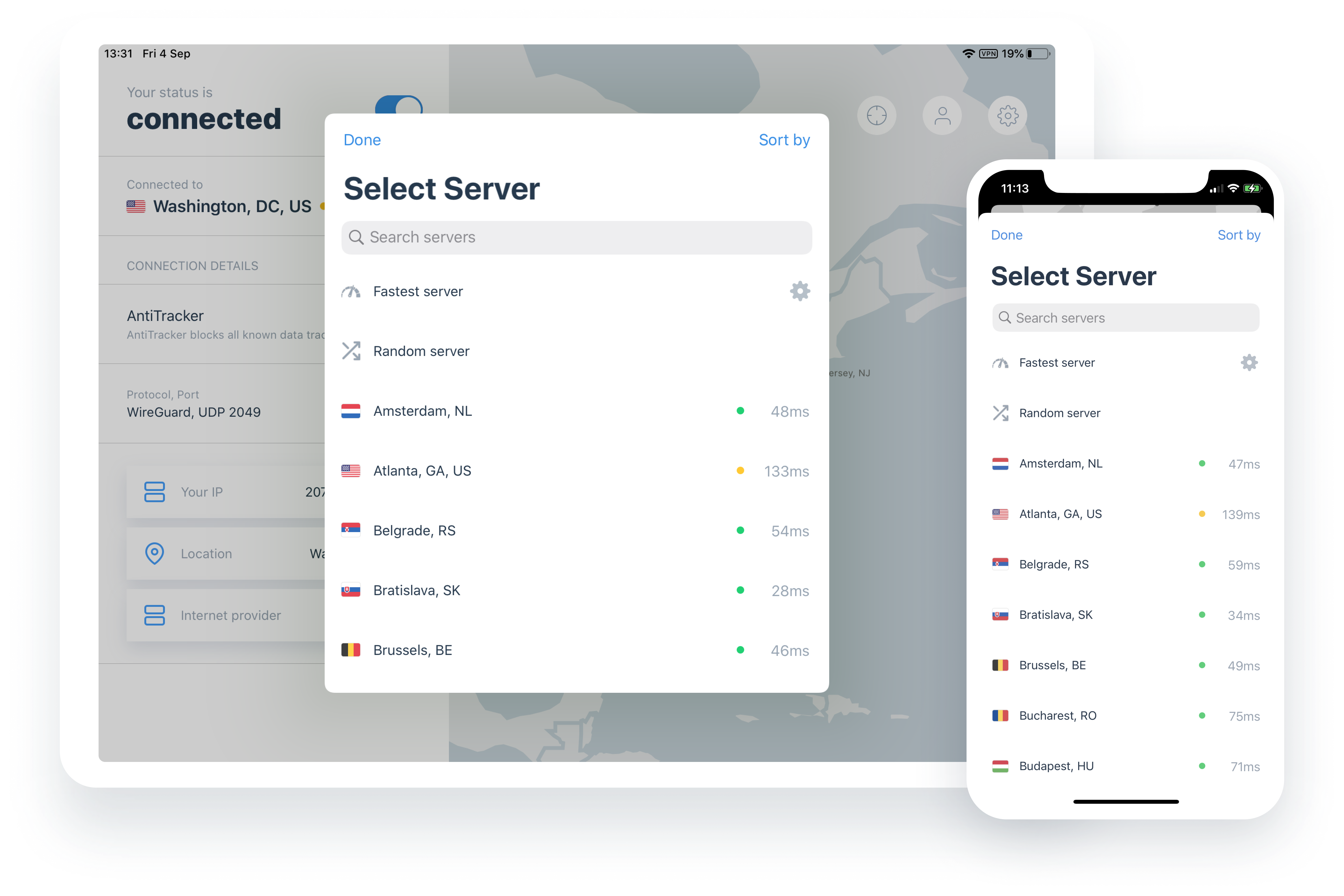 server selection on ios ipados ivpn app