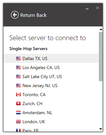 Selecting a server for a VPN connection.