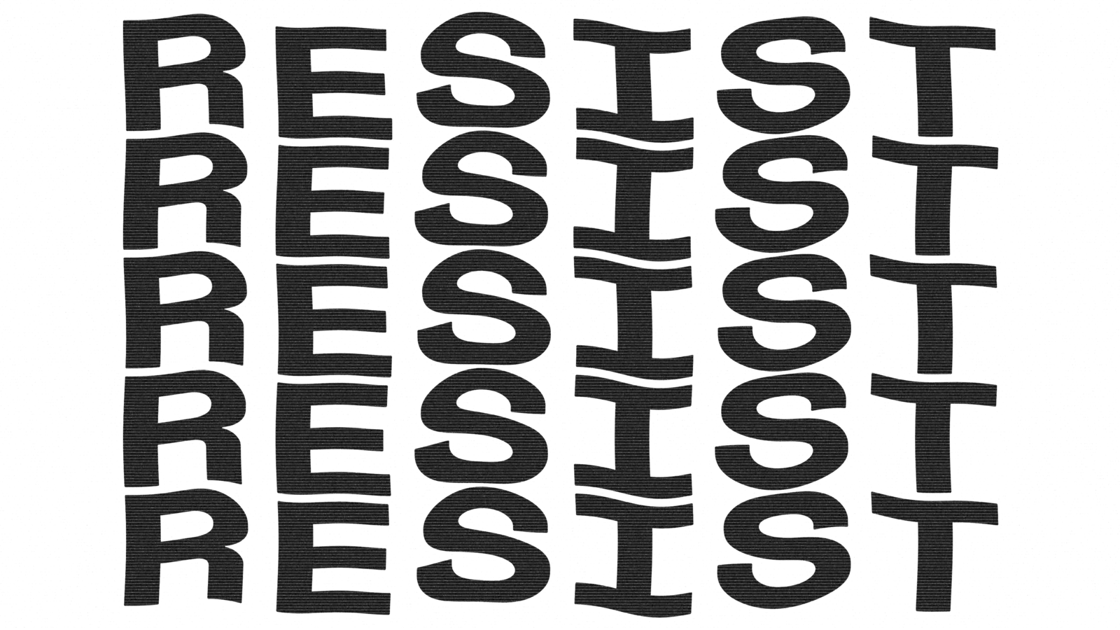 The word RESIST in waving rows of type: a still from IVPN's cinema spot
